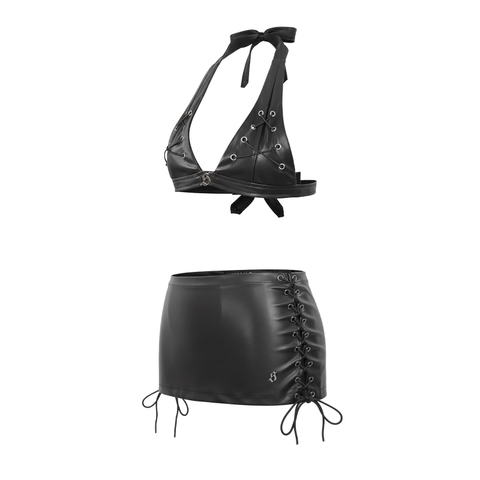 SISTERS Set áo bra chân váy da đan dây Grainne