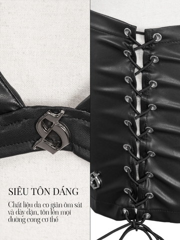 SISTERS Set áo bra chân váy da đan dây Grainne