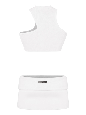 SISTERS Set áo len xẻ cổ váy lưng lật Lottie - Trắng