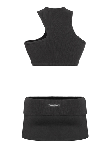 SISTERS Set áo len xẻ cổ váy lưng lật Lottie - Đen