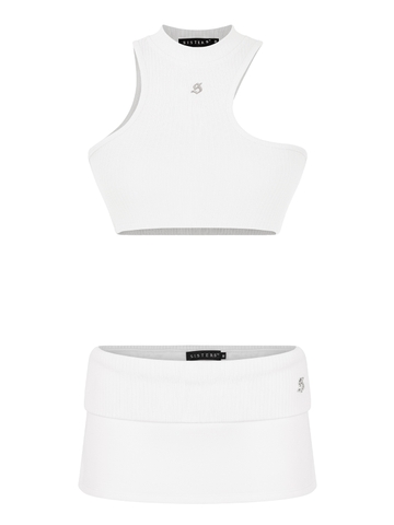 SISTERS Set áo len xẻ cổ váy lưng lật Lottie - Trắng