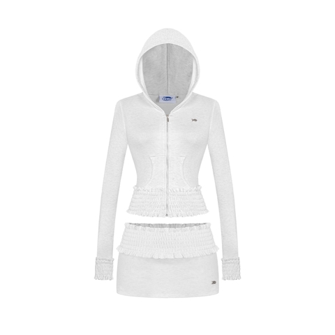 Set váy áo khoác ôm dáng nhún chun DKMV có mũ thun rib