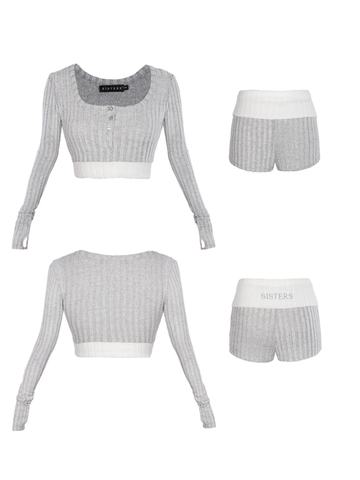 Sisters Set áo quần lưng lật len gân Farley