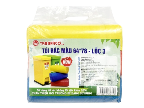 3 cuộn túi đựng rác màu TBP 64x78cm (1kg)