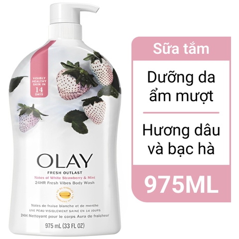 Sữa tắm Olay Cooling White dưỡng ẩm hương dâu và bạc hà 975ml