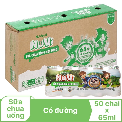 Thùng 50 chai sữa chua uống men sống có đường Nutimilk Nuvi 65ml