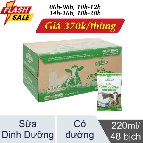 Thùng 48 bịch sữa dinh dưỡng có đường Nutimilk 220ml