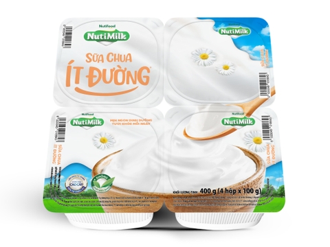 Lốc 4 hộp sữa chua ăn ít đường Nutimilk 100g