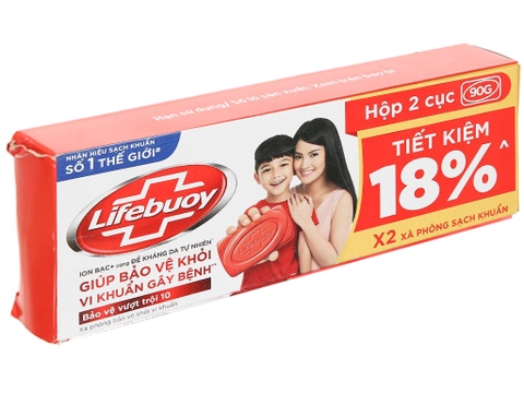 Hộp 2 cục xà bông cục Lifebuoy bảo vệ vượt trội 90g