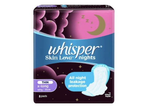 Băng vệ sinh ban đêm Whisper khô thoáng có cánh 8 miếng