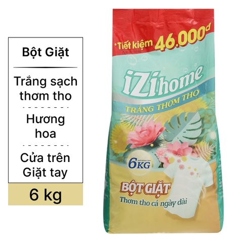 Bột giặt IZI HOME trắng thơm tho túi 6kg