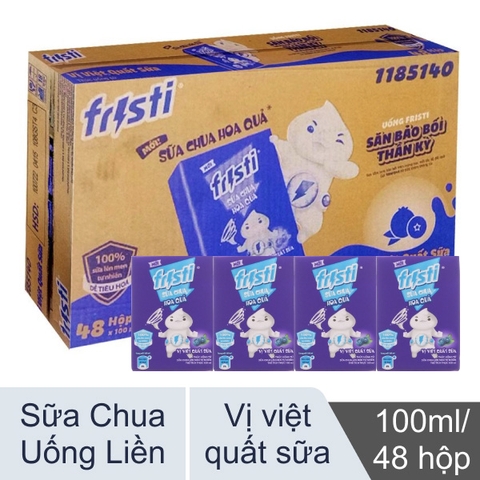 Thùng 48 hộp sữa chua lên men tự nhiên vị việt quất sữa Fristi 100ml
