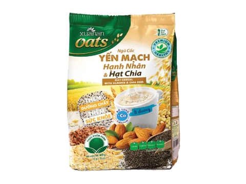 Ngũ cốc yến mạch hạnh nhân & hạt chia Xuân An bịch 400g