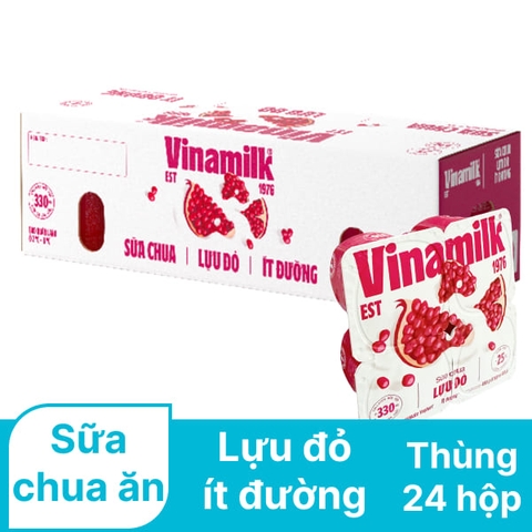 Thùng 24 hộp sữa chua lựu đỏ ít đường Vinamilk 100g