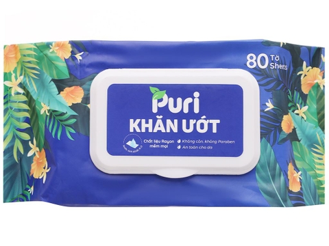 Khăn ướt Puri không mùi gói 80 miếng