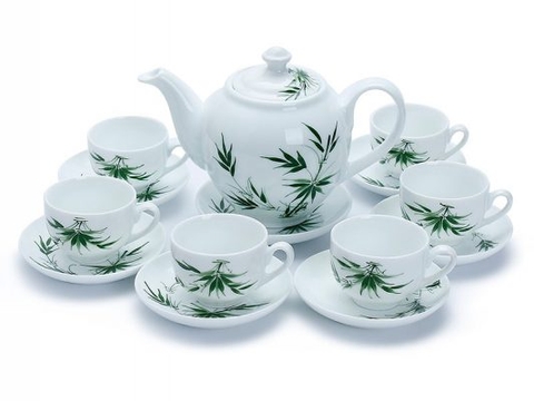 Bộ ấm trà Bát Tràng vẽ Cành Trúc (Liên hệ nhận báo giá)