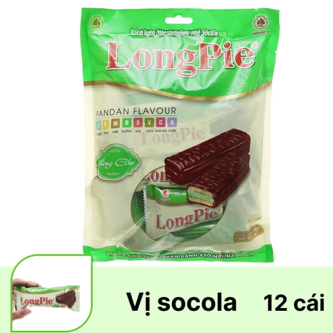 Bánh longpie Hải Hà kem marshmallow phủ socola hương cốm gói 216g (12 cái)
