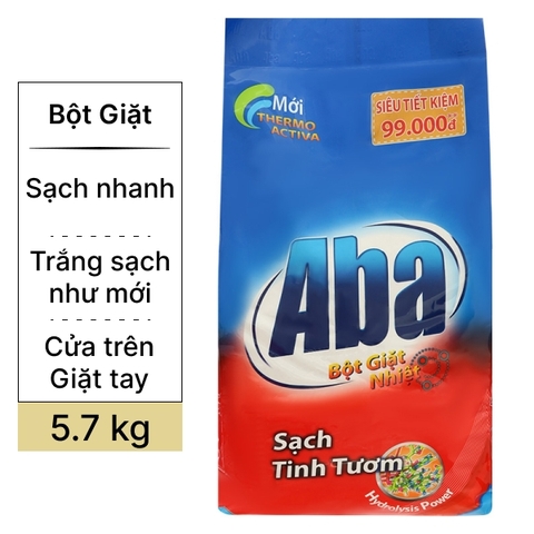 Bột giặt nhiệt Aba sạch tinh tươm túi 5.7kg