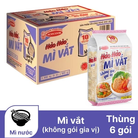 Thùng 6 túi mì vắt Hảo Hảo 665g (10 vắt) (không gói gia vị)