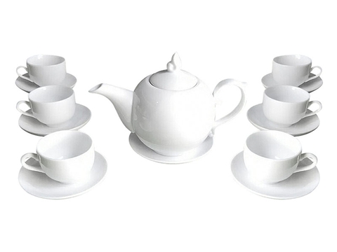 Bộ Ấm Trà Bát Tràng Men Trắng Chóp Lửa (Liên hệ nhận báo giá)