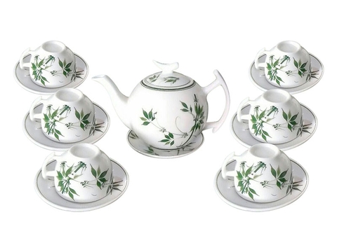 Bộ Ấm Trà Bát Tràng Men Trắng Nhánh Trúc (Liên hệ nhận báo giá)