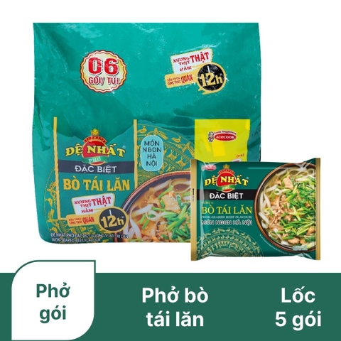 Lốc 5 gói phở bò tái lăn Đệ Nhất gói 68g