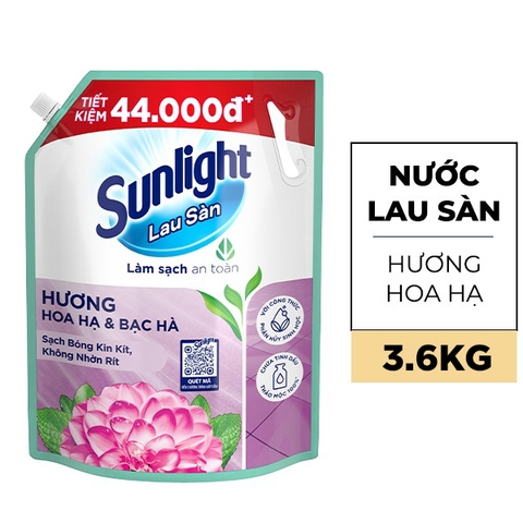 Nước lau sàn Sunlight tinh dầu thảo mộc hương hoa hạ và bạc hà túi 3.6kg