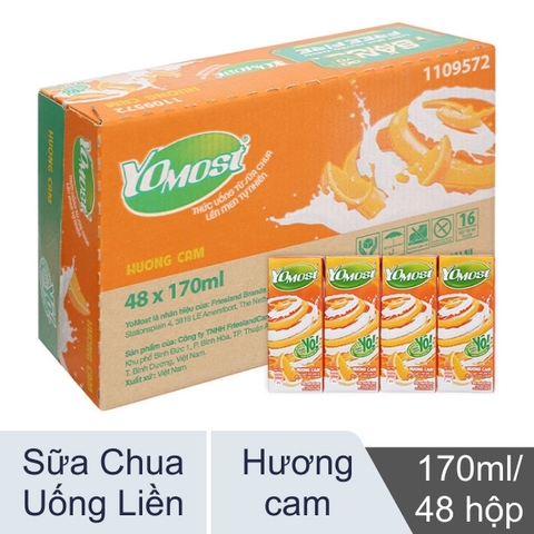 Thùng 48 hộp sữa chua uống hương cam YoMost 170ml
