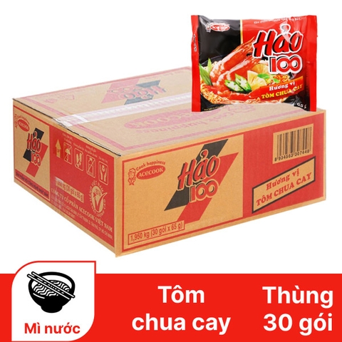 Thùng 30 gói mì Hảo 100 tôm chua cay 65g