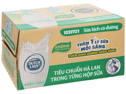 Thùng 48 bịch sữa tiệt trùng có đường Dutch Lady 180ml