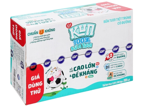 Thùng 48 hộp sữa tươi tiệt trùng có đường lof Kun 100% Sữa tươi 180ml