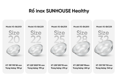 Rổ inox 22cm Sunhouse Healthy KS-BA220I