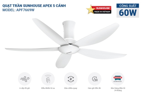 Quạt trần 5 cánh Sunhouse Apex APF7669W