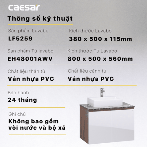 Bộ Lavabo tủ Caesar LF5261 + EH05261AWV