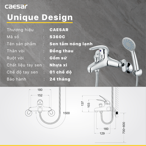 Vòi sen tắm nóng lạnh Caesar S360C
