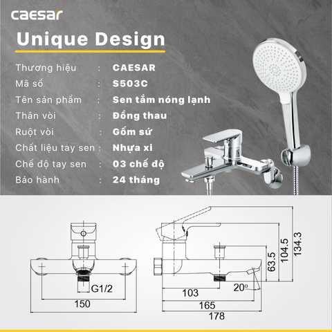 Vòi sen tắm nóng lạnh Caesar S503C
