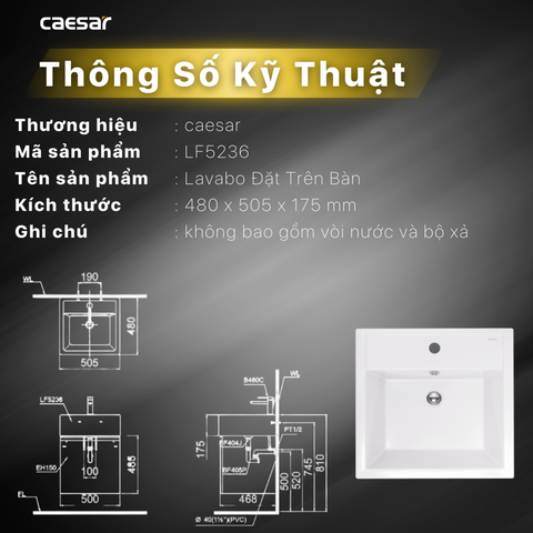 Lavabo chậu rửa mặt Caesar LF5236 đặt bàn