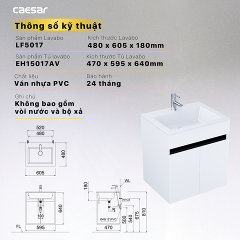 Bộ Lavabo tủ Caesar LF5017 + EH15017AV