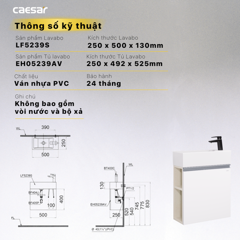 Bộ Lavabo tủ Caesar LF5239S + EH05239AV