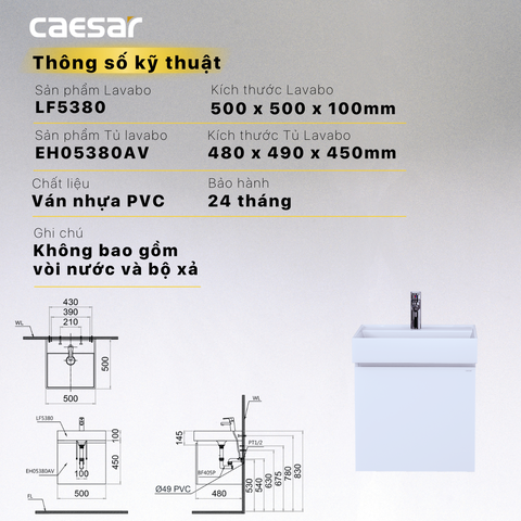 Bộ Lavabo tủ Caesar LF5380 + EH05380AV