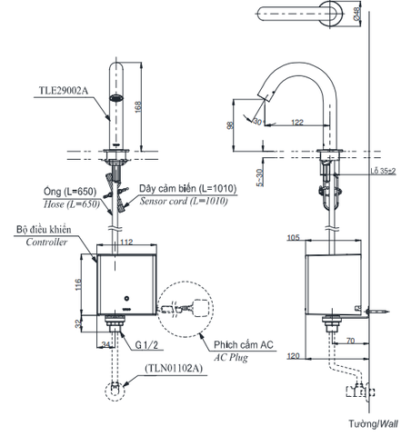 Vòi lavabo chậu rửa mặt TOTOTLE29002A TLE01502A1 TLN01102A nước lạnh cảm ứng dùng điện