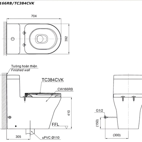 Bồn cầu 1 khối TOTO CW166RB#XW/TC384CVK#W/T53P100VR