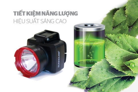 Đèn pin đội đầu SHE-5012 cỡ nhỏ, đen đỏ, sáng trắng