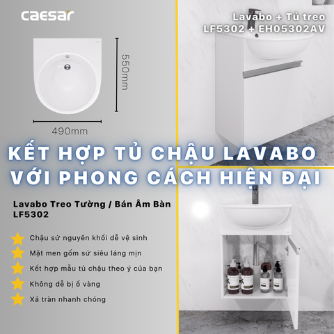 Lavabo chậu rửa mặt Caesar LF5302 bán âm dương vành