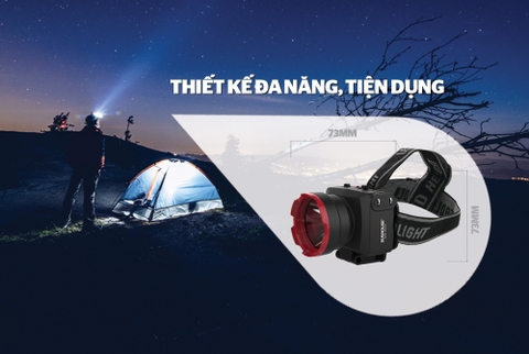 Đèn pin đội đầu SHE-5012 cỡ nhỏ, đen đỏ, sáng trắng