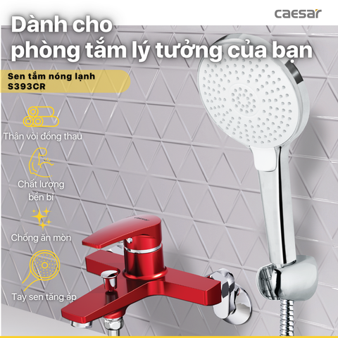 Vòi Sen CAESAR S393CR Màu Đỏ Tay Sen Massage Nóng Lạnh