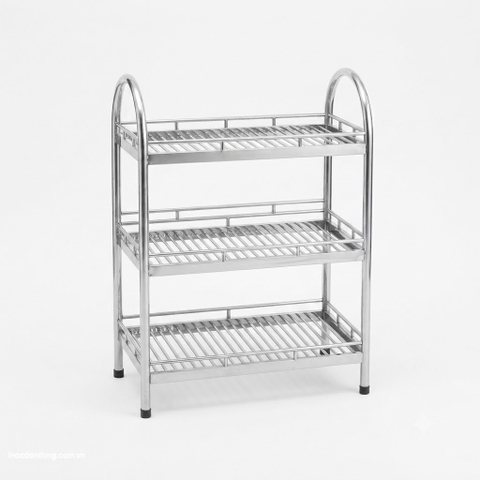 Kệ chén NP inox 3 tầng vòng cung(50*80)