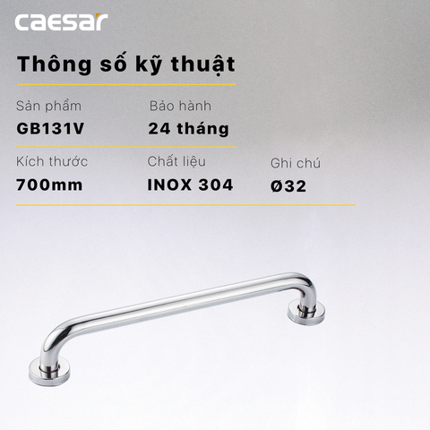 Thanh Vịn Inox Caesar GB131V Gắn Tường Ø32 700mm
