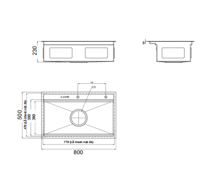 Chậu rửa chén 1 hộc Luxta LC8050-3.0 Inox 304 dài 80cm