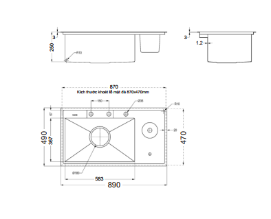 Chậu rửa chén 1 hộc Luxta LC8949F-3.0 Inox 304 dài 89cm